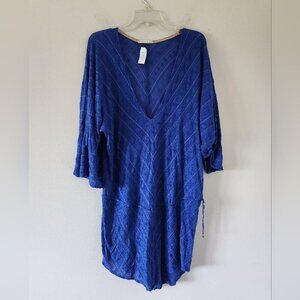 VITAMIN A | Summer Dress Beach Tunic V-neck Blue Gold Sz LARGE